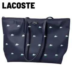 【美品】LACOSTE ラコステ トートバッグ ネイビー 総柄 大容量 A4収納のサムネイル
