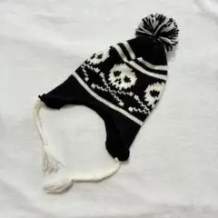 Y2K スカル柄ニット帽 ポンポン付き