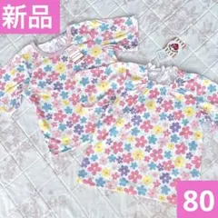 新品　綿　トップス　女の子　花柄　Tシャツ　半袖　ピンク　水色　黄色　80