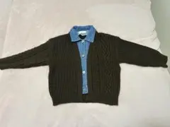 【aimoha-KIDS-】デニムレイヤードニットカーディガン 130cm
