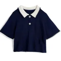 GRL 配色ポロニットトップス an1776 ネイビー グレイル ショート丈