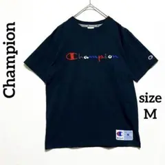 【人気】Championチャンピオン Tシャツ M 刺繍ロゴ カラフル ネイビー