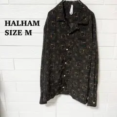 極美品　ハルハム　HALHAM 総柄　とろみ感　長袖　　秋冬　レトロ　柄シャツ