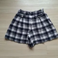 PomPonette 　チェック柄　ハーフパンツ　 キュロット 　グレー　紺　L