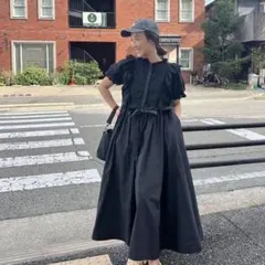 ロージーモンスター シャーリングサマードレス ネイビー シワ加工 