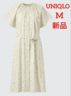新品タグ付　UNIQLO プリントコットンベルテッドワンピース（半袖）　M