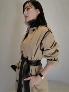 【新品タグ付き】anuans ヴィーガンレザートリム2WAYトレンチコート