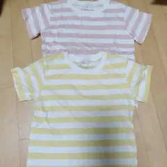 キッズ ボーダーTシャツ ピンク黄2枚セット 110cmのサムネイル