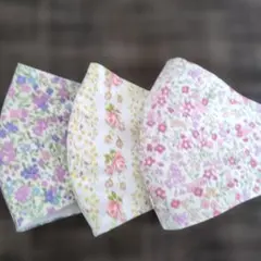 ピンク花柄立体マスク3枚セット