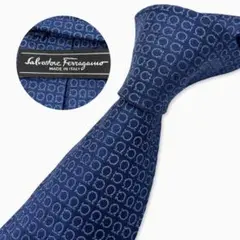Salvatore Ferragamo シルクネクタイ ガンチーニ総柄 ネイビー