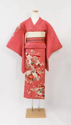 ピンク 花柄 訪問着★ピンク系アンティーク着物と帯のセット◆tws556