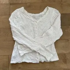 ホワイト 長袖カーディガン ボタン付き