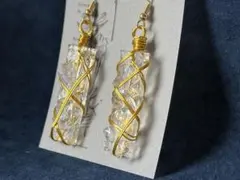 オパール　長細　ワイヤー巻き　ピアス　ハンドメイド