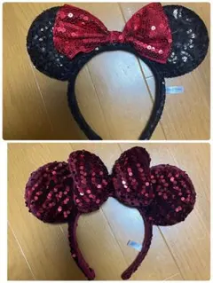 ミニーマウス風スパンコールカチューシャ 2つセット