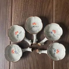 花柄陶器製 小皿付き箸置き5個セット