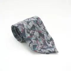 ランバン ネクタイ 総柄 イタリア製 シルク100% ネイビー@LG12