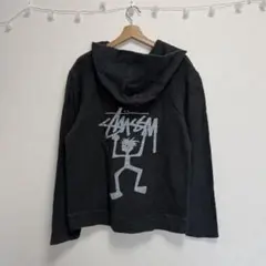 Stussy パイル地 スウェット パーカー ブラック/ グレー トレーナー 