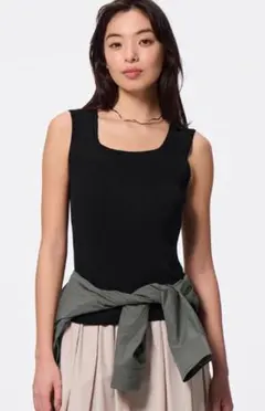 GU リブニットスクエアネックタンクトップ