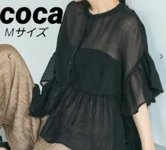 【大人気商品】coca　シアーフリルブラウス　BLACK　Мサイズ