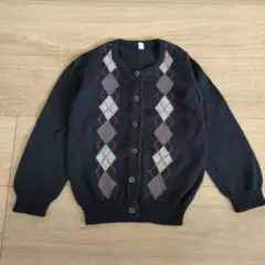 【110】無印良品　MUJI　アーガイル柄カーディガン ネイビー　コットン
