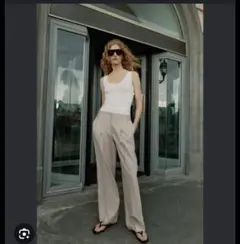 ZARA ペーパーバッグ風グローボパンツS7-9号 ライトキャメル - メルカリ