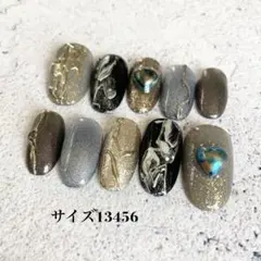 no220現品●ネイルチップ　ミラーネイル　ニュアンス　個性派　ラメ　黒　グレー