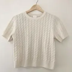 H&M アイボリー ケーブルニット 半袖セーター　Sサイズ