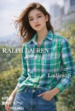 【良品】ラルフローレン レディース チェックシャツ 長袖 0 80A 緑