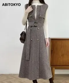 ABITOKYO ウエストマークケープデザインキーネックジャンパースカート