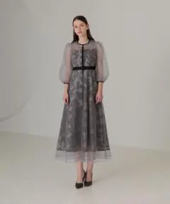 Leja チュールパイピングリーフベルトAラインドレスワンピース