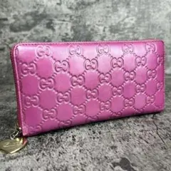 GUCCI グッチシマ レザー ラブリーハート チャーム 長財布 ピンク