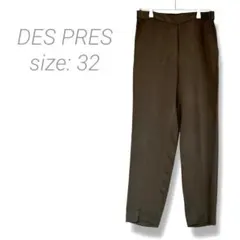 【デプレ】センタープレス入りスラックス 32 ダークブラウン ウエストゴム 薄手