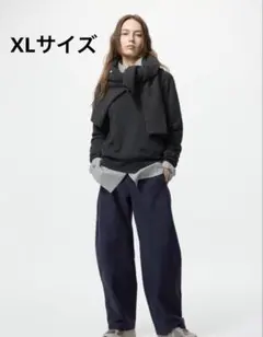 【美品】ユニクロ ジャージーバレルレッグパンツ XLサイズ　ネイビー