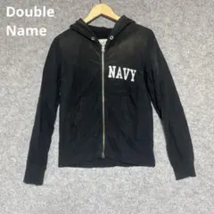 Double Name 黒いフード付きパーカー Navyロゴのサムネイル