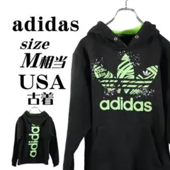 【USA古着】adidas スウェットパーカー ビックロゴ トレフォイルロゴ M