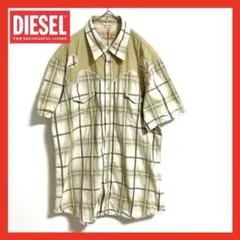 【Y2K】　DIESEL ウエスタンシャツ　チェック　ベージュ　ブラウン XLのサムネイル