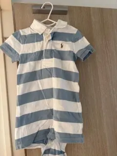 【美品】Ralph Lauren 青と白ストライプロンパース 18M