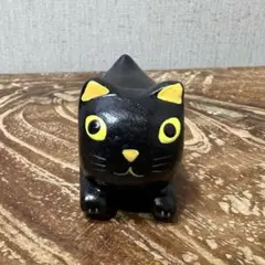 個性的な顔の黒猫さんD 猫の木彫り人形 バリ雑貨 アジアン雑貨 バリ猫 手作り