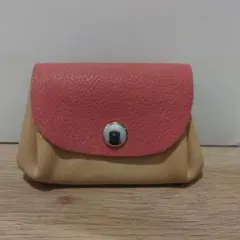 革小物　アコーディオンポーチ　ツートーン　蓋ピンク