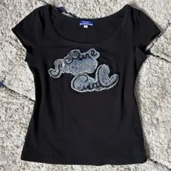 【希少✨】バーバリーブルーレーベル　Tシャツ　ビッグロゴ　スパンコール　デニム
