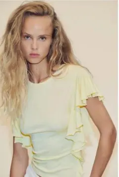 【新品】ZARA フリル Tシャツ イエロー（L）