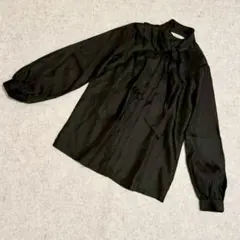 『Feminine』フェミニン　ボウタイブラウス　シャツ　長袖　黒(XS)