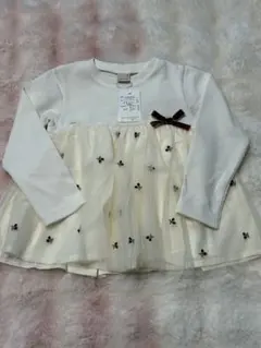 プティマイン チェリー刺繍 チュニック トップス 110cm オフホワイトリボン