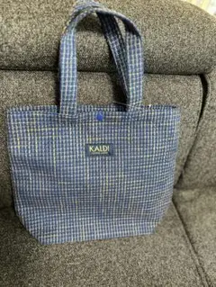 KALDI 青 トートバッグ ボタン付き