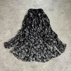 シルク100% 花柄シフォンブラウス 総柄 フリル 透け感 昭和レトロ きれいめのサムネイル
