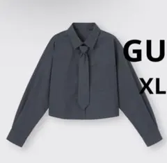 GU ネクタイ付きショートシャツ 長袖 グレー XL
