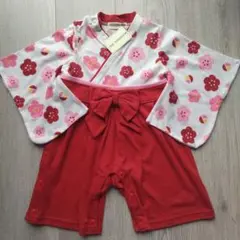 新品★ベビー 袴 ロンパース 80 女の子 赤 花柄 着物 和装 ひな祭り 春