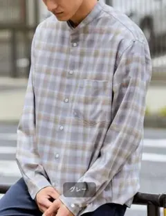 green label relaxing ビエラチェックバンドカラーシャツ L
