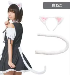 ドン・キホーテ　白猫耳カチューシャとしっぽセット
