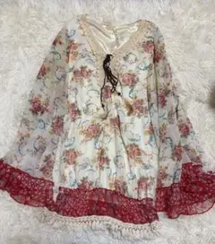 axes femme 姫系 森ガール 花柄 フリル レース ポンチョ ボルドー